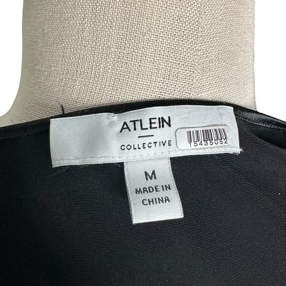 ATLEIN COLLECTIVE Black Lace Up Front Satin Midi Dress Women's Size Medium - Picture 7 of 9